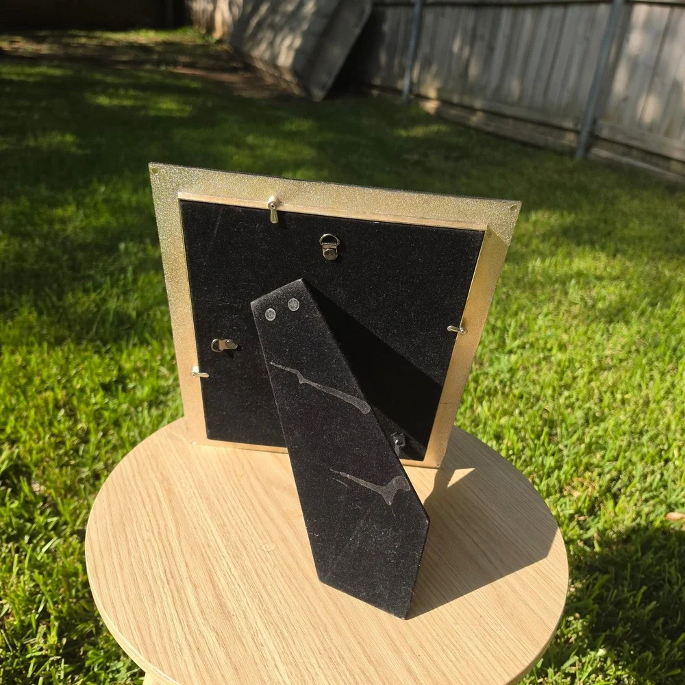 Vintage Style Marbled Cream Gold Enamel Rhinestone 8x10 Picture Frame Tabletop